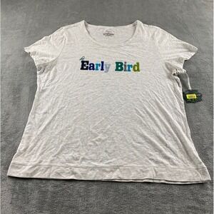 Sleep Sense Womens XL Pajama Top Gray Early Bird Graphic Short Sleeve Cotton NEW